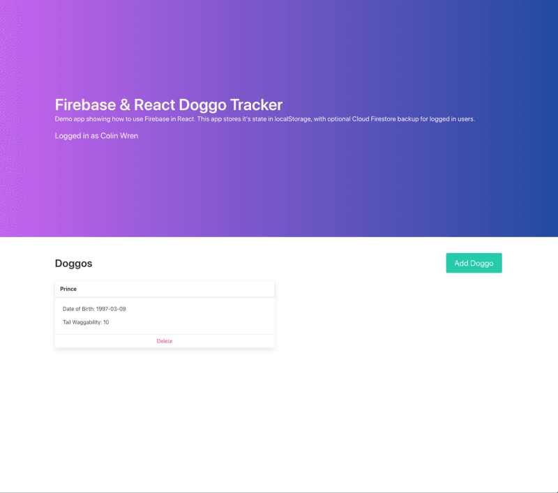 pic of doggo tracker web app