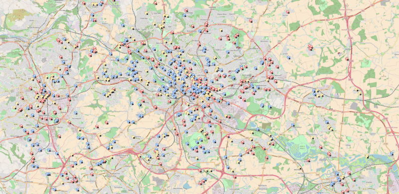 a map of the gyms in leeds