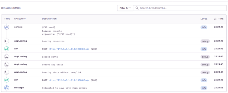 Sentry output so can trace issues