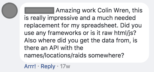 facebook comment about way people used to track raids